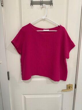 bryn Walker Short Sleeve Boxy Top in Bright Fuchsia